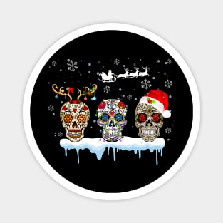 Christmas Three Mexican Flower Sugar Skull In Snow Xmas Magnet